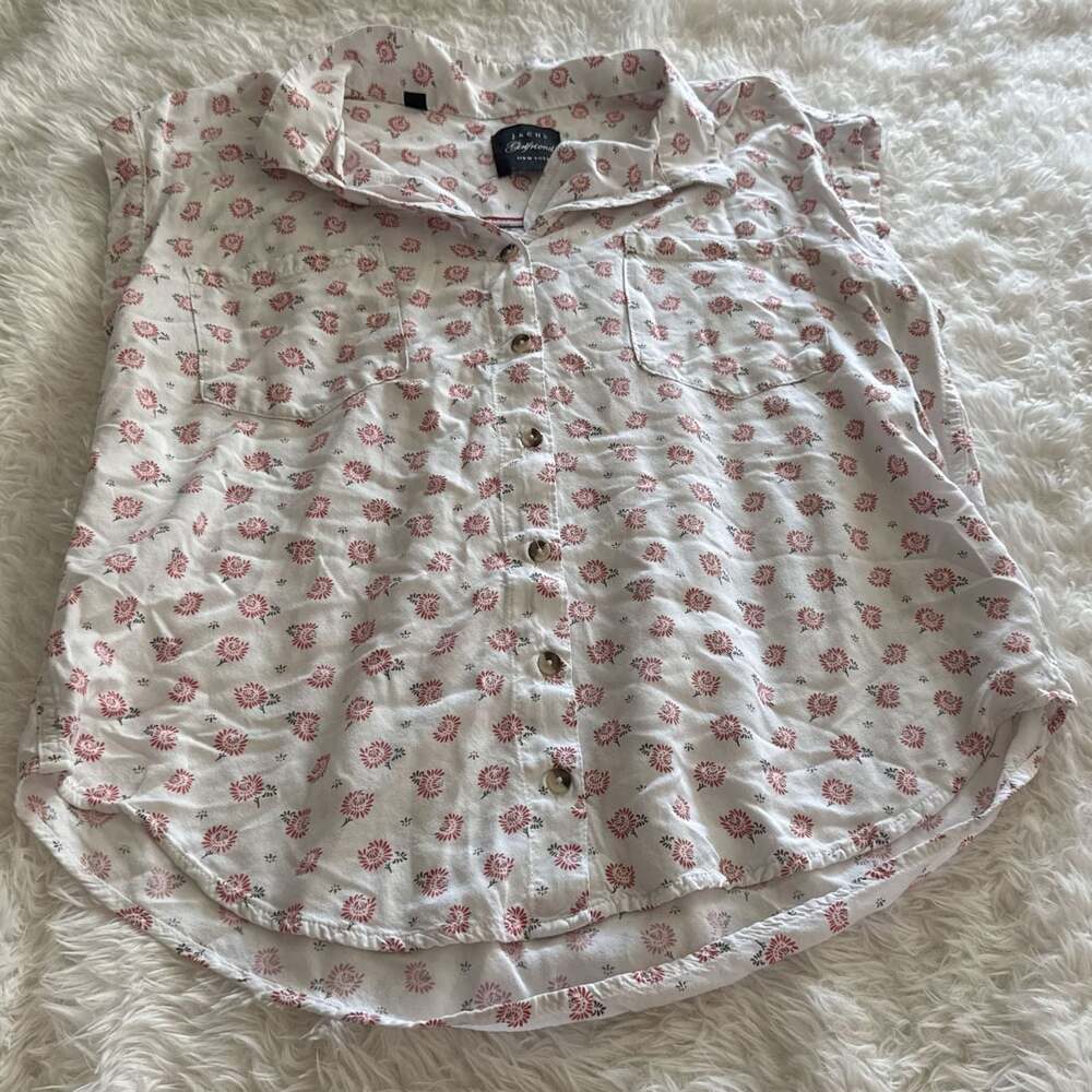 Jachs Girlfriend White Floral Button Up‎ Blouse Large